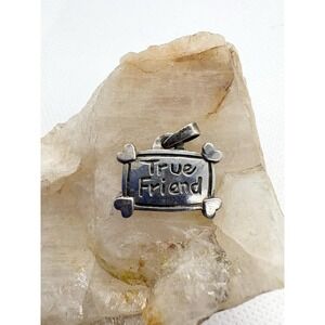 Vintage Sterling Silver "True Friend" Charm Pendant Heart Plaque Friendship STER